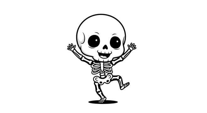 A cute cartoon skeleton character dancing happily.
