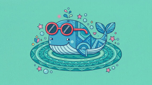 Whale wearing red sunglasses