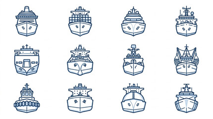 Obraz premium Various Types of Ships Illustrated in Blueprints