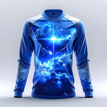 Blue hoodie with galaxy print design front.