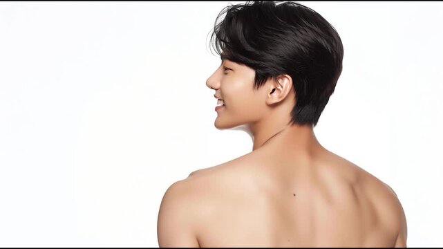 Young Man Looking Back Over Shoulder, Natural Beauty Confidence and Healthy Lifestyle Concept