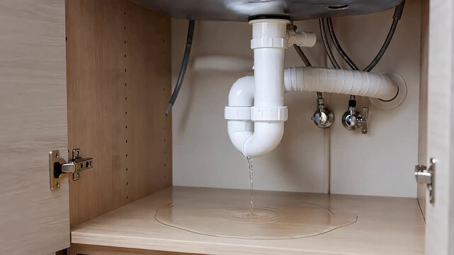 Slow dripping water leak under kitchen sink cabinet