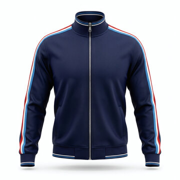 Men's Navy Blue Sport Track Jacket with Striped Sleeves