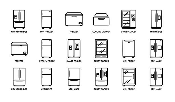 Modern Refrigerator Icon Collection with Flat and Editable Stroke Vector Designs