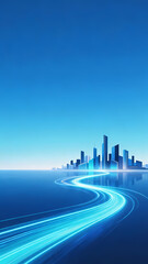 Obraz premium Blue light road to future city