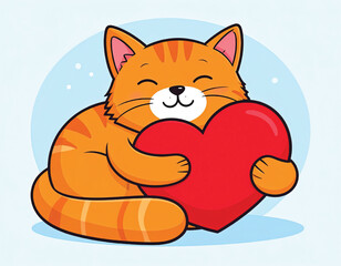 Obraz premium Cute Orange Cat Holding Heart.