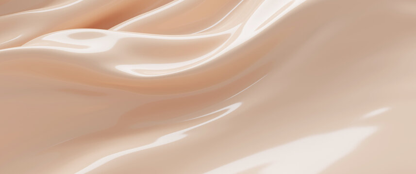 Luxury beige liquid foundation texture with elegant soft waves for cosmetic product background 3D render