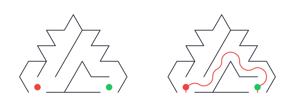 Maze template for kids with solution and path illustration  