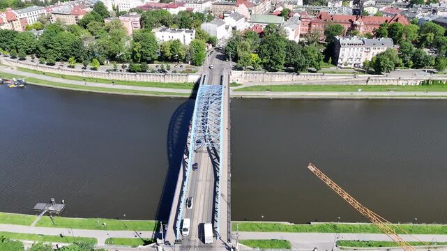 Aerial View of Krakow City, Vistula River and Marshal J&oacute;zef Piłsudski Bridge, Poland
