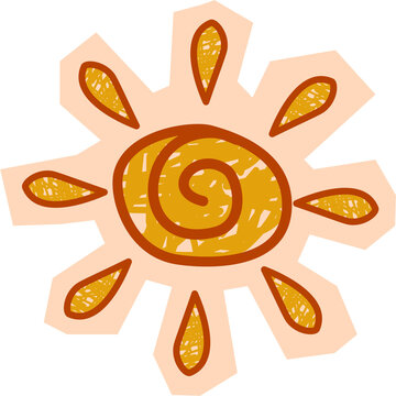 Cute Sun Sunshine Crayon Doodle Paper Cut Out Element