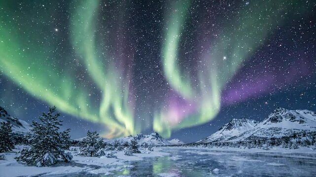 Spectacular Aurora Borealis Dance Over Snowy Arctic Landscape