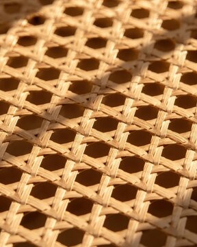 Texture de cannage en rotin naturel &eacute;clair&eacute;e par le soleil