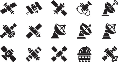 Satellite, Space, Astronomy Icons, Black Vector Set of 13 © fksamia