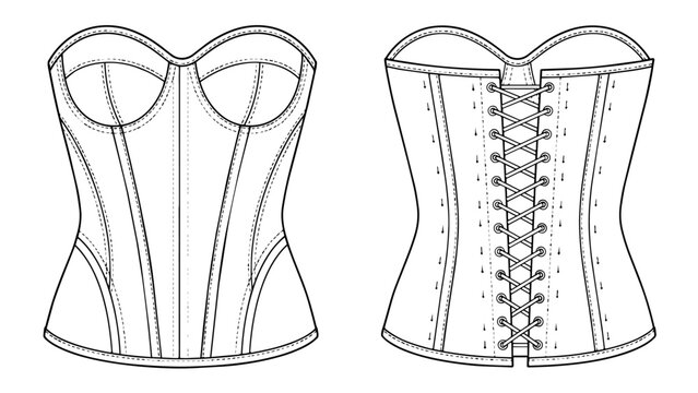 Structured Longline Corset Fashion CAD Vector for Lingerie Pattern Drafting, Apparel Engineering and Couture Specification Artwork