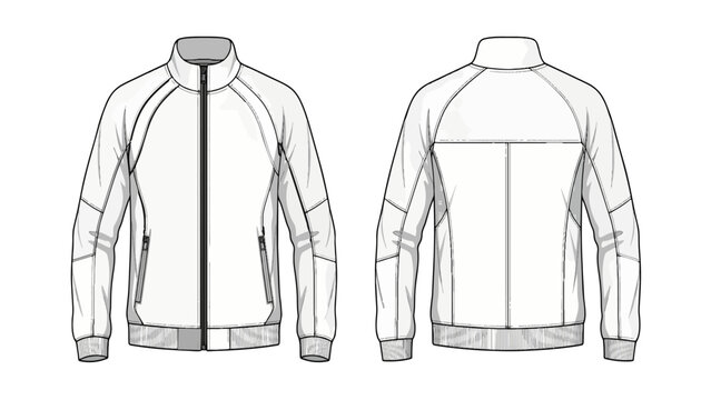 Performance Sports Jacket Technical Vector for Activewear Apparel Engineering, Training Wear Design and Fashion Production Sheet