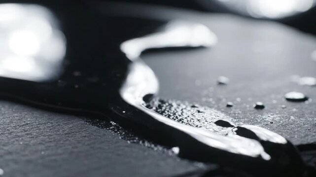 Black Oil Spill on Textured Surface, Abstract Liquid Flowing, Dark Fluid Droplets