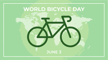 Fototapeta premium World Bicycle Day graphic with green bicycle icon on map background