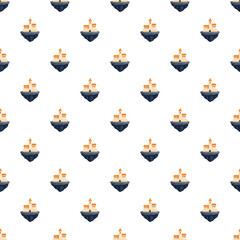 Obraz premium Repeating cute cartoon castles on flying islands creating a magical pattern