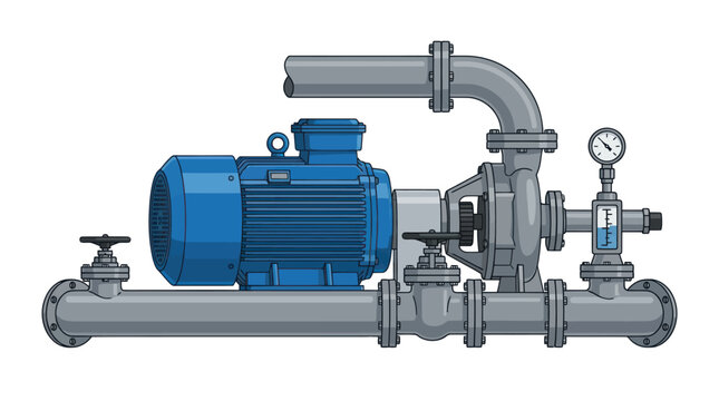 Industrial Centrifugal Water Pump Vector Illustration