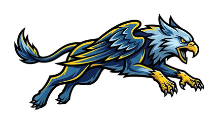 Fototapeta premium Flying griffin running pouncing vector illustration