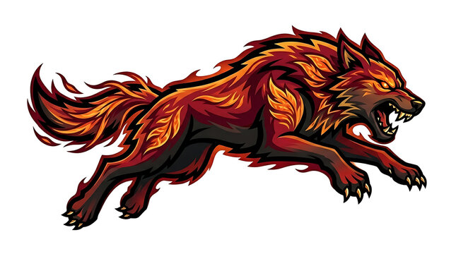 Running fire wolf mascot logo template for sports team