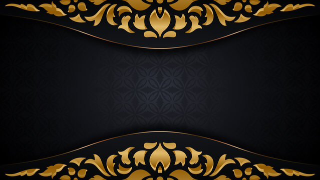 Luxury Black Background with Elegant Golden Ornate Floral Frame Design