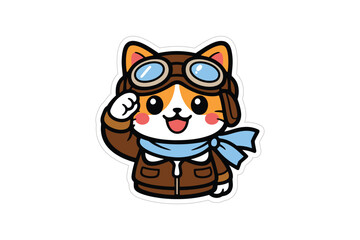 Cute Pilot Cat Mascot, Funny Aviator Kitty Character, Cartoon Airplane Sticker © StockMaster