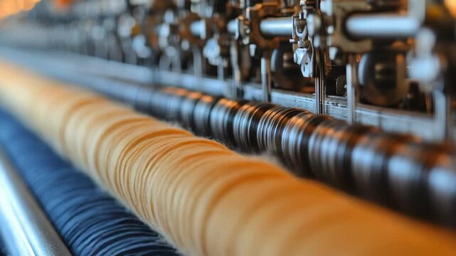 selective focus fully automated spinning process converting raw cotton and wool fibers into fine yarn on industrial production line