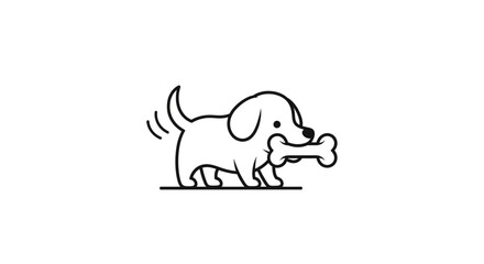 Fototapeta premium Cute Puppy Line Art Walking with Bone – Minimal Dog Illustration