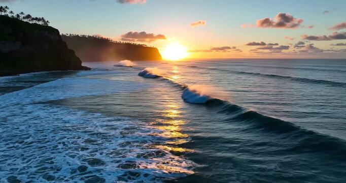 Serene Ocean Waves at Sunset.