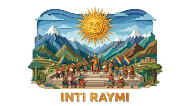 Cultural festival celebrates sun with people dancing on steps in Andes mountains
