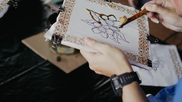 making a batik with hand drawn traditional process with canting