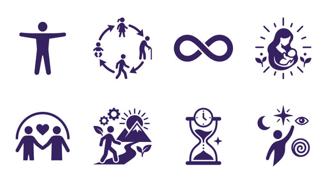 Collection of symbolic line icons.