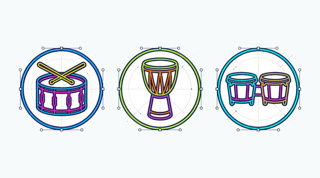 Musical Percussion Drum Icon Set