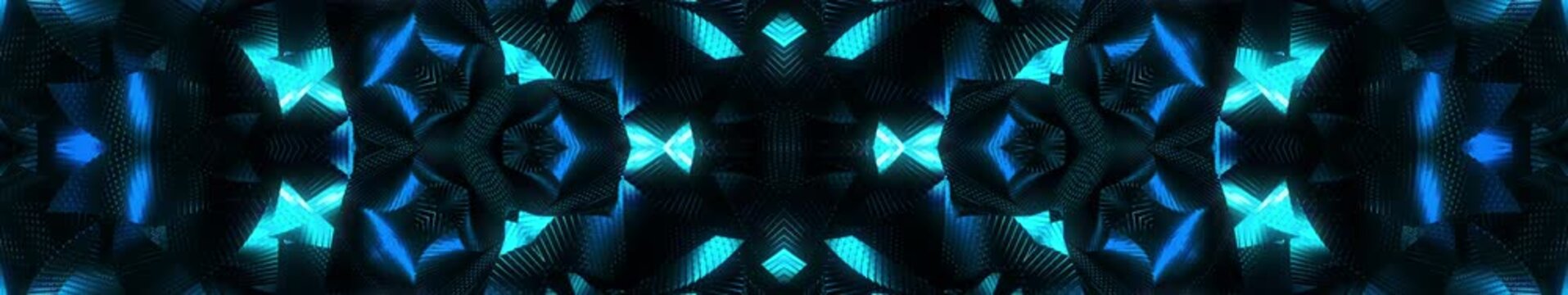 Blue Futuristic Kaleidoscope Loop &ndash; Ultra Wide Symmetrical Tech Background
