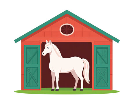 White Horse Standing in Barn Doorway.