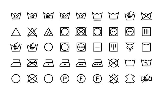 Minimal laundry label symbols vector collection with textile care instruction icons