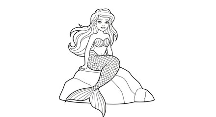 Naklejka premium Mermaid Sitting on Rock Formation.