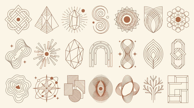 Abstract Geometric and Celestial Icons Set for Branding and Design