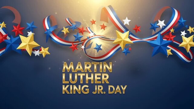 Martin luther king jr. day celebration with patriotic stars and ribbons animation 4K Ai HD high quality video.