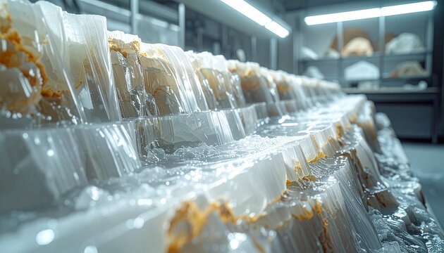 Close-up of glass bottles on conveyor production line.