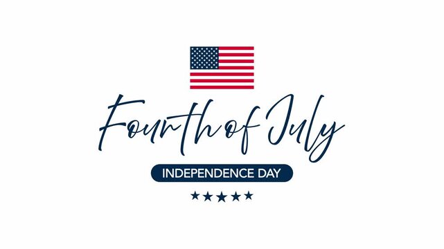 Happy Fourth of July Independence Day greeting calligraphy text with USA flag on white background.