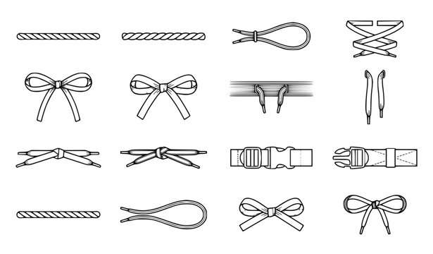 Minimal Drawstring Tie Up Vector Collection with Fashion Technical Flat Sketch Elements