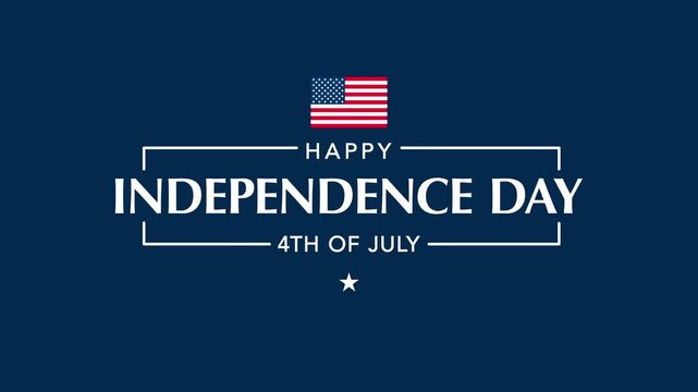 Happy 4th of July Independence Day greeting text with USA flag and frame on navy blue background.