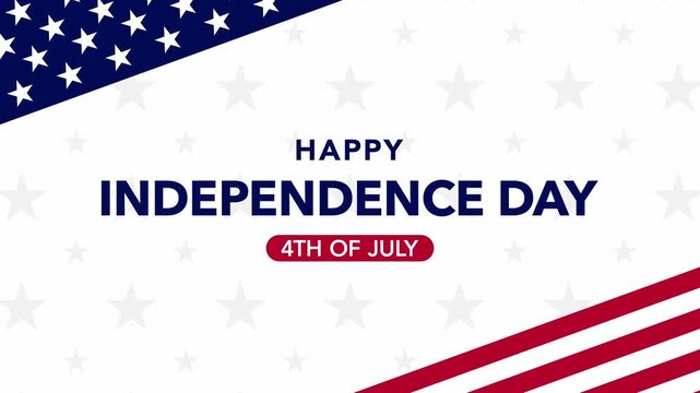Happy 4th of July Independence Day greeting text with USA flag stars and stripes corner frame on white background.