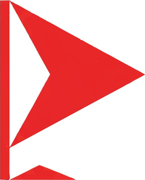 A minimalist corner flag fluttering in the wind, sharp triangular shapes, bold solid red and white colors, isolated on a clean white field, symbol of the game's start, minimalist flat vector