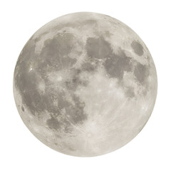 Obraz premium full moon with realistic lunar craters and surface textures isolated on transparent background