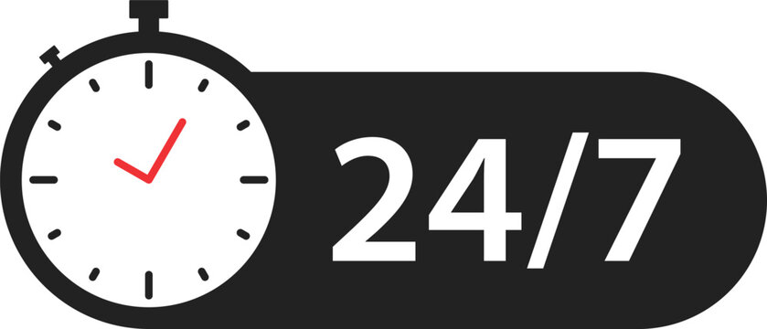24 7 Service Clock Vector Illustration with Round Timer Icon and Continuous Support Availability Concept
