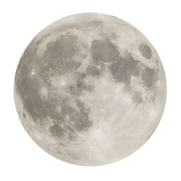 full moon with realistic lunar craters and surface textures isolated on transparent background