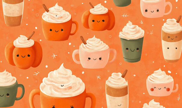 Cartoon pumpkin spice latte background